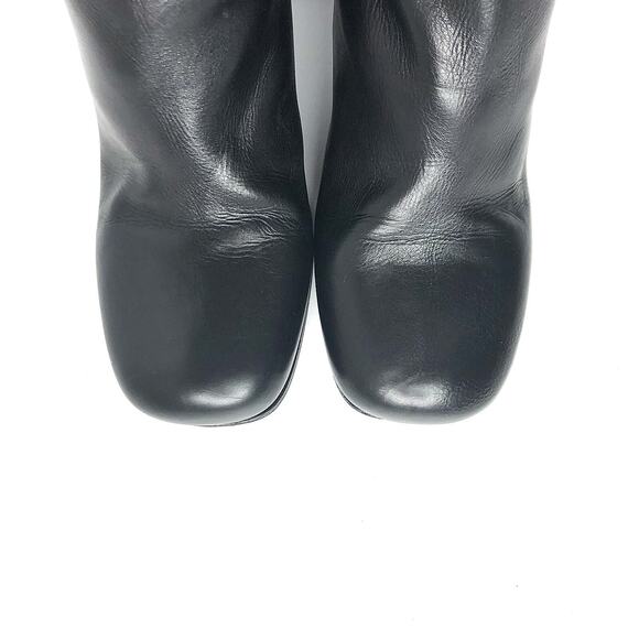 Prada Triangle Logo Plaque Knee High Pull On Block Heel Leather Boots 38 - Picture 6 of 9